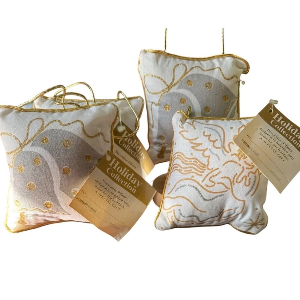 Vintage Holiday Collection‎ Angel Silver Bell Door Hanger Gold Trim Pillow Decor
